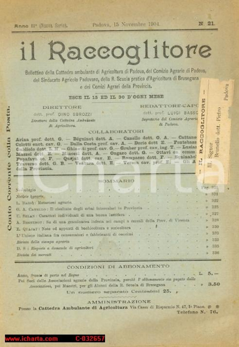 Giornale, rivista storica 1904 - Il Raccoglitore, con reclame d'epoca 1