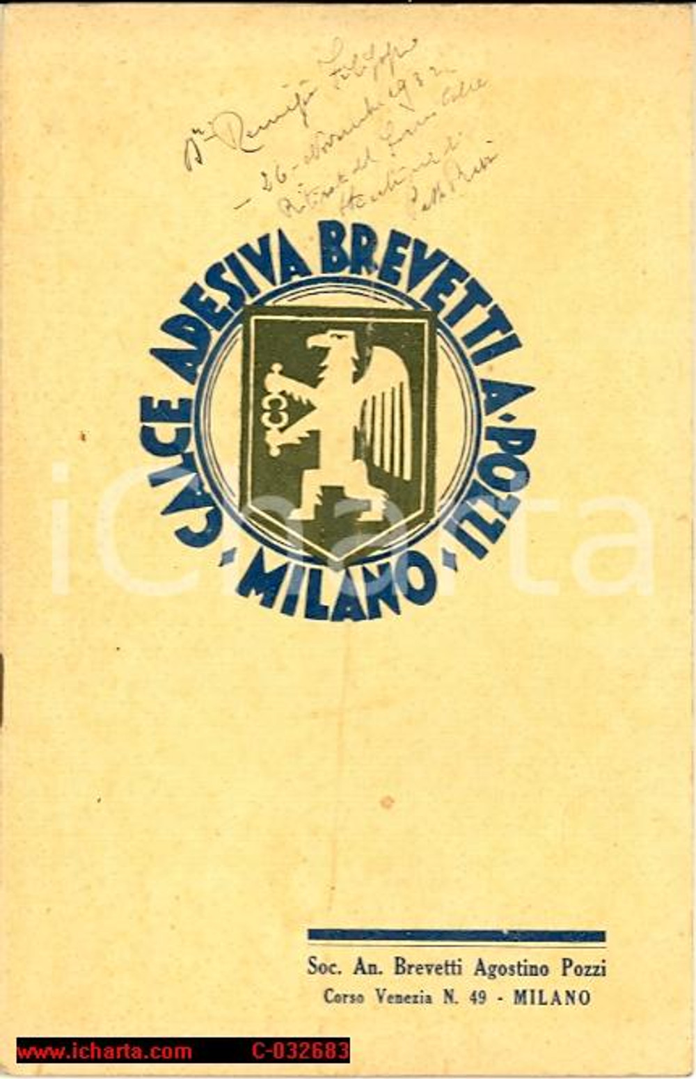 Oggetto da collezione cartaceo 1935 Calce adesiva Pozzi *Istruz. malte e intonaci 1