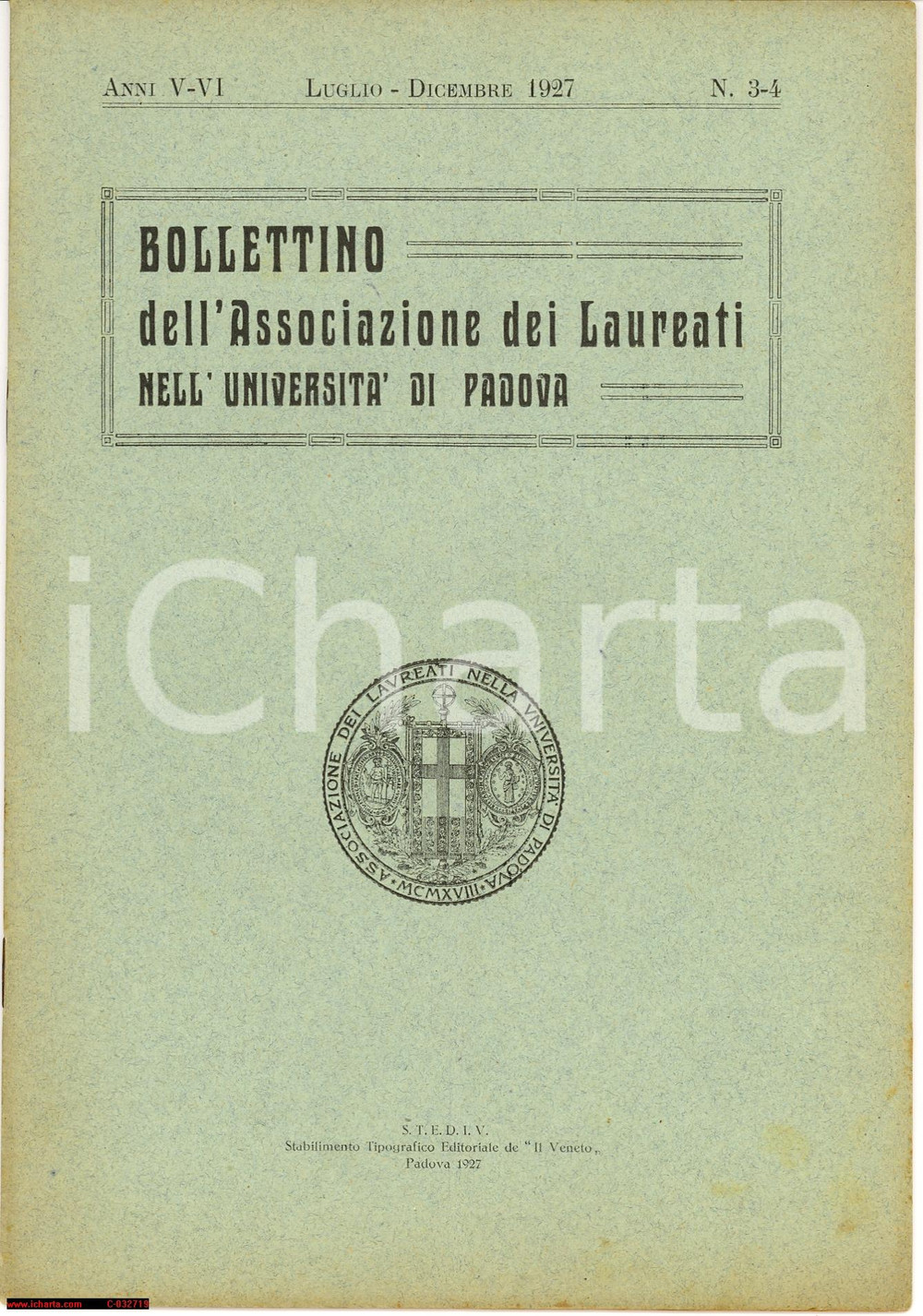 Giornale, rivista storica 1927 Bollettino Assoc. Laureati UniversitÃ  Padova 1