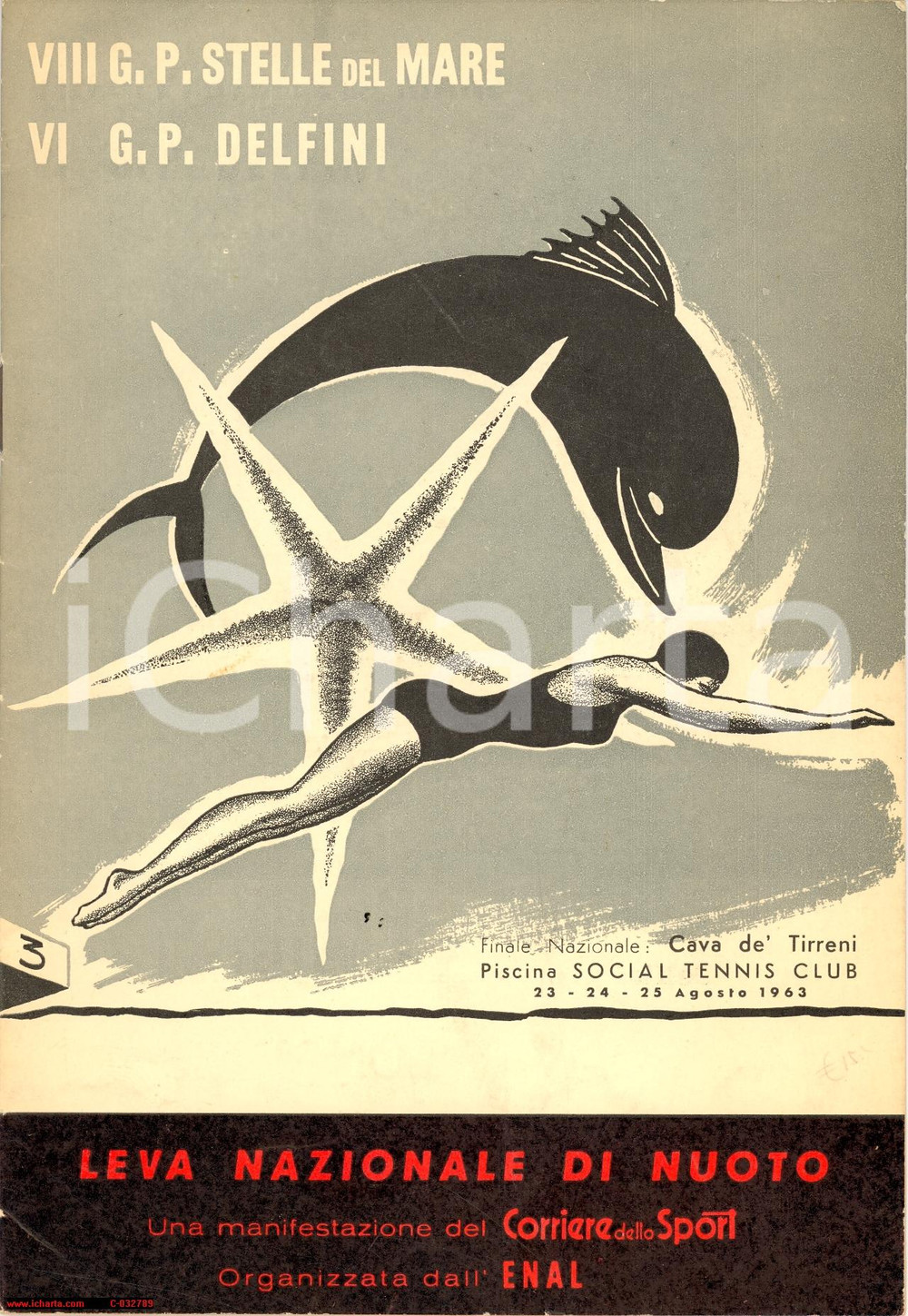 Materiale pubblicitario d’epoca 1963 CAVA DEI TIRRENI Leva Nazionale di Nuoto  Concorsi Opuscolo 1