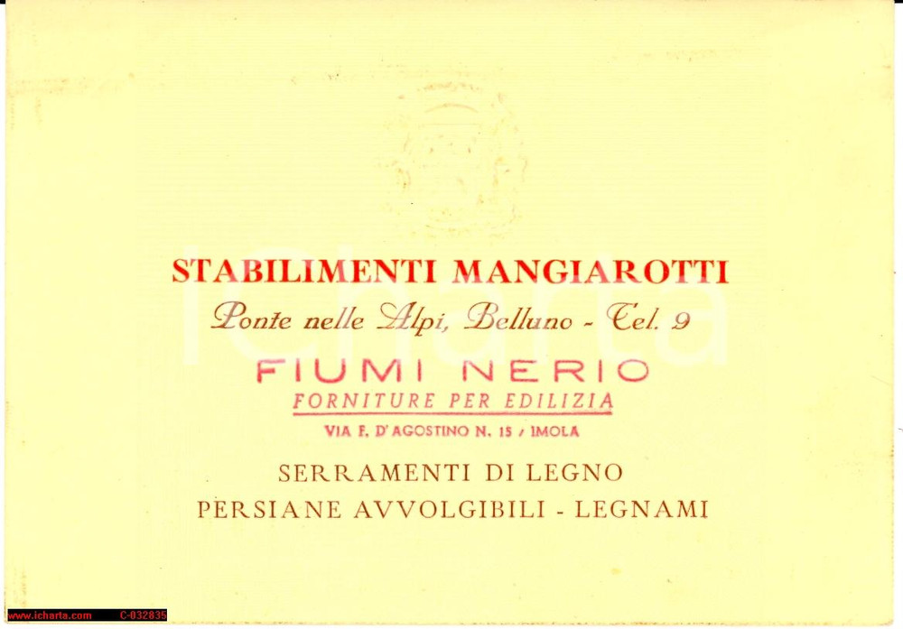 Materiale pubblicitario d’epoca 1950 PONTE NELLE ALPI - Stabilimenti MANGIAROTTI 1