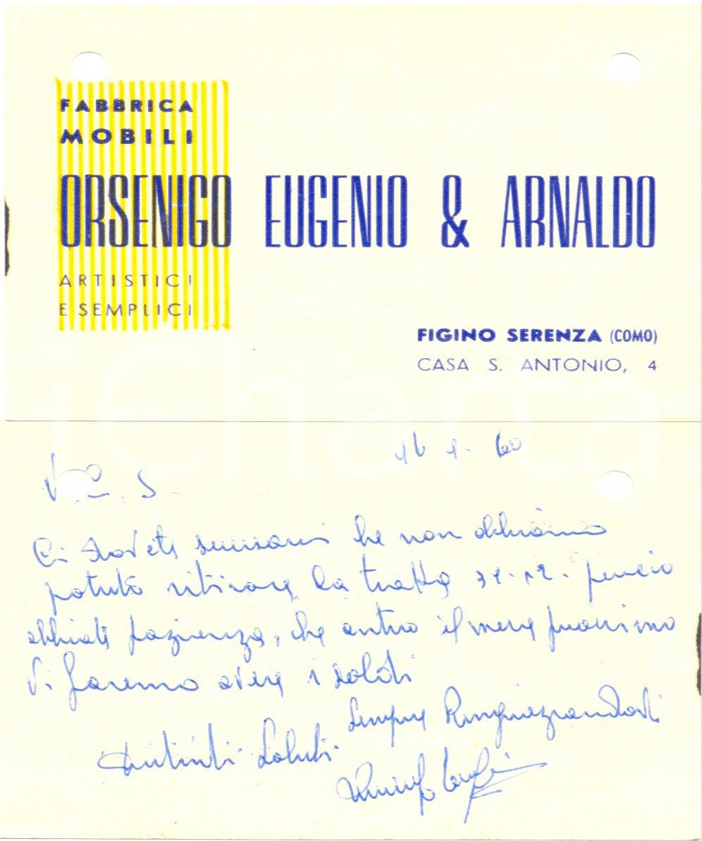 Cartolina originale da collezione 1960 FIGINO SERENZA (CO) ORSENIGO Eugenio & Armando *Cartoncino pubblicitario 1