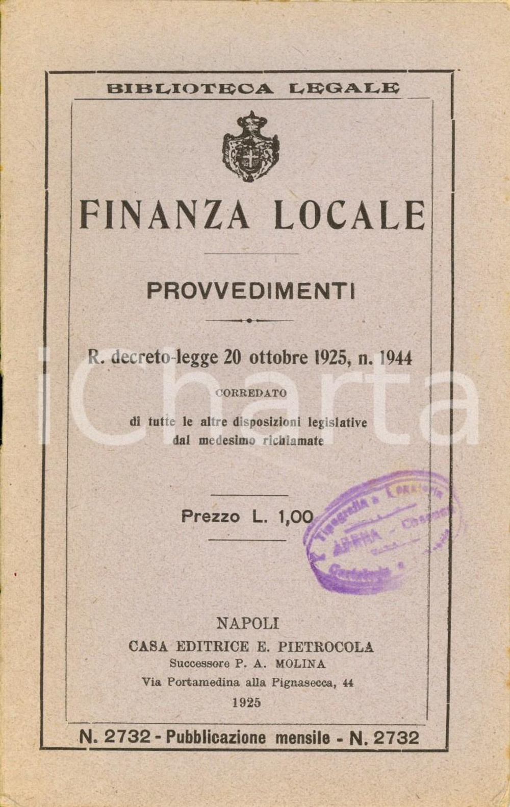 Documento originale, autentico 1925 NAPOLI Provvedimenti per finanza locale Regio Decreto 20 ottobre n. 1944 1
