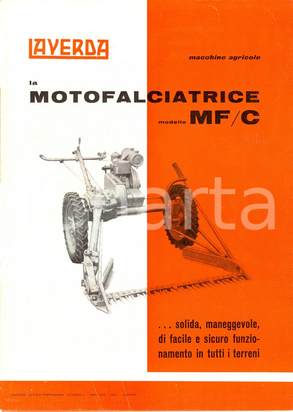 Libro, pubblicazione d'epoca 1960 ca BREGANZE (VI) Pietro LAVERDA Motofalciatrici MF/C e loro attrezzature 1