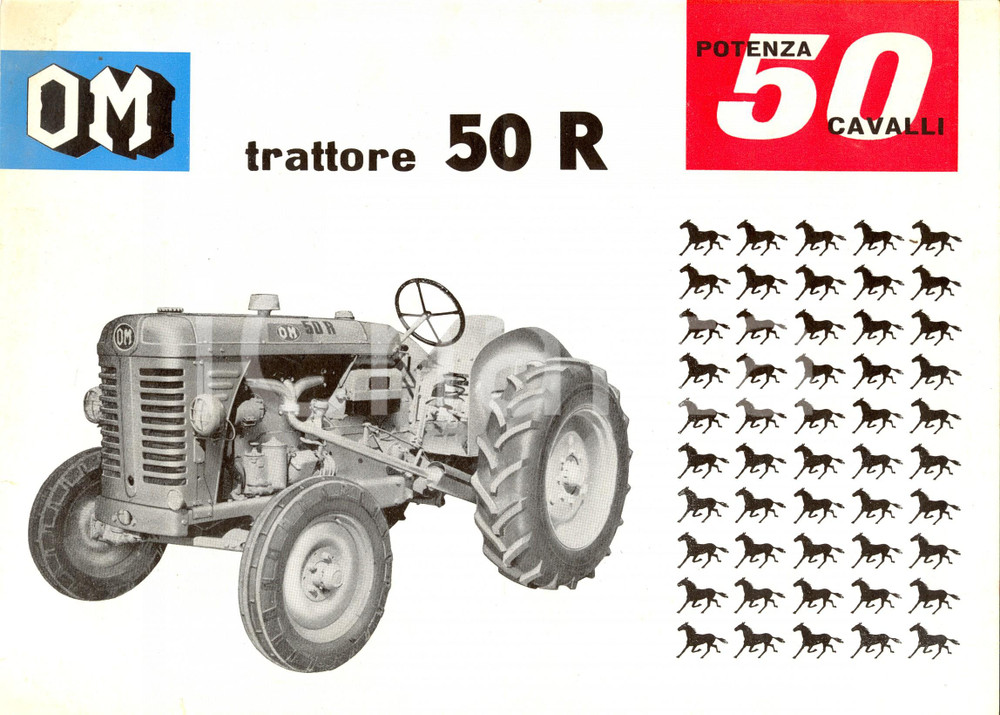 Materiale pubblicitario d’epoca 1955 ca BRESCIA OFFICINE MECCANICHE Trattore agricolo a ruote 50 R *PubblicitÃ  1