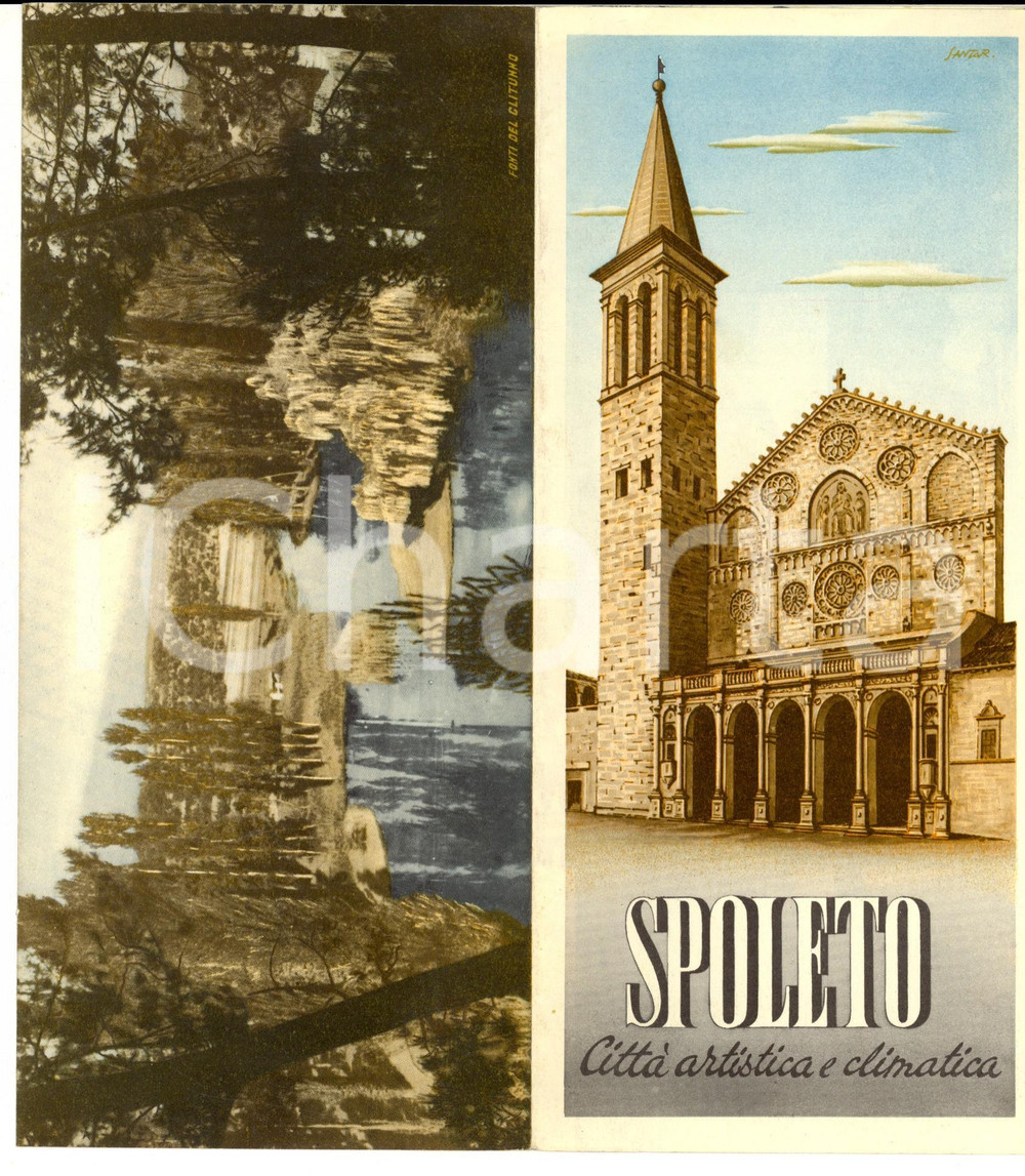 Materiale pubblicitario d’epoca 1950 ca SPOLETO Pieghevole turistico ILLUSTRATO VINTAGE 1