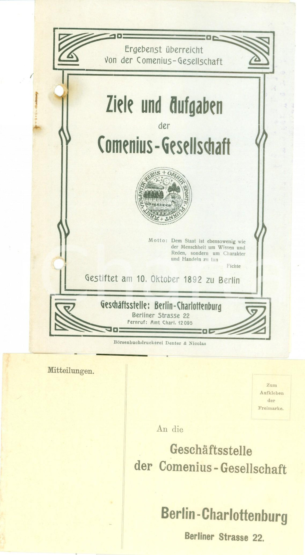 Libro, pubblicazione d'epoca 1914 BERLIN Ziele und Aufgabe der COMENIUS-GESELLSCHAFT *Opuscolo 1