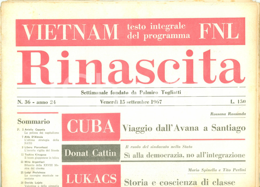 Giornale, rivista storica 1967 RINASCITA Aldo MORO parla agli industriali alla FIERA DEL LEVANTE *Rivista 1