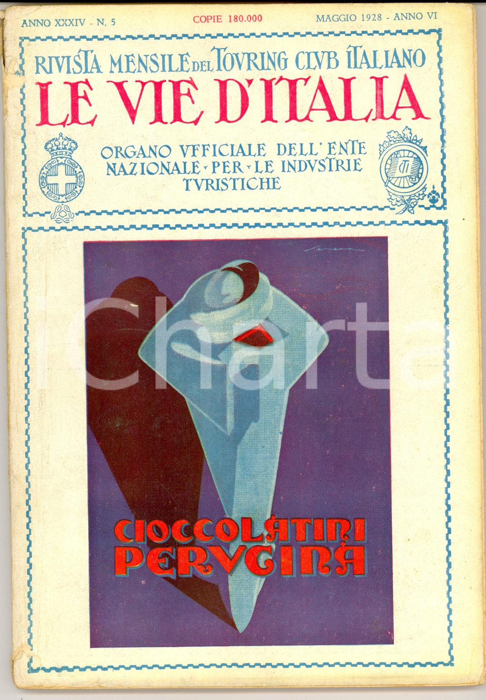 Giornale, rivista storica 1928 TOURING CLUB ITALIANO Gola di FRASASSI *Anno XXXIV nÂ°5 Cioccolata PERUGINA 1