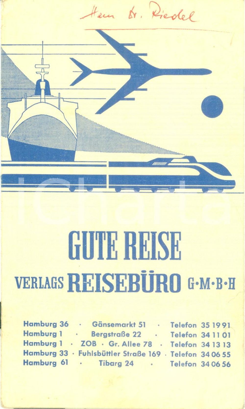 Materiale pubblicitario d’epoca 1960 ca HAMBURG (DE) Verlags REISEBURO Gute Reise *Portabiglietti cartaceo 1