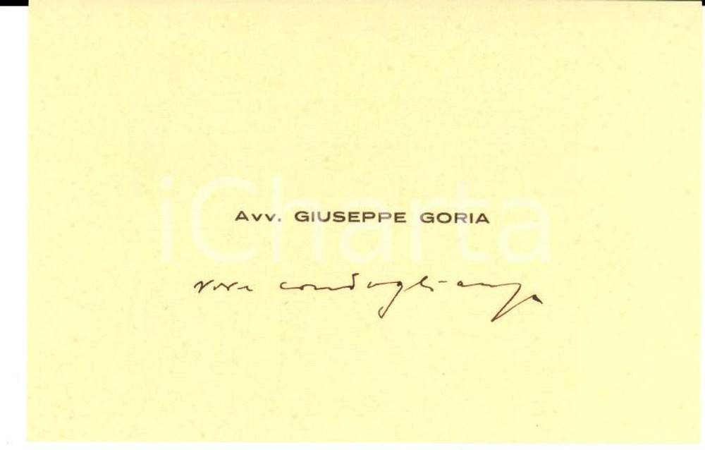 Autografo originale 1934 ASTI  Biglietto da visita dell'avv. Giuseppe GORIA *Autografo 1