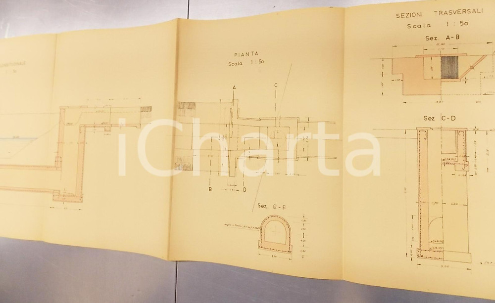 Mappa, planimetria storica 1940 ca BRONI Derivazione OLONETTA nel colatore ARFUGO *Sezioni trasversali 1