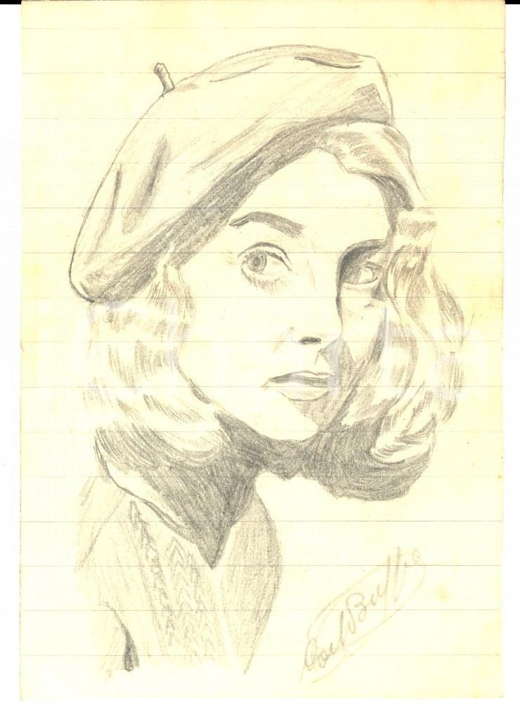 Opera d’arte autentica 1930 ca Carlo BUFFA Ritratto di donna con il basco Disegno a matita 9x12 cm 1
