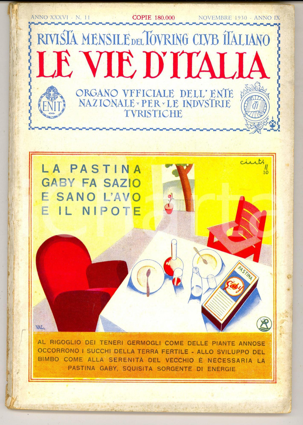Giornale, rivista storica 1930 TOURING CLUB ITALIANO Accademia Navale di Livorno *Anno XXXVI n.11 1