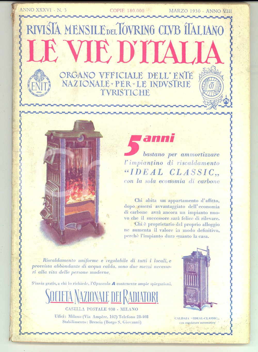 Giornale, rivista storica 1930 TOURING CLUB ITALIANO XI Esposizione del Ciclo e Motociclo Anno XXXVI nÂ°3 1