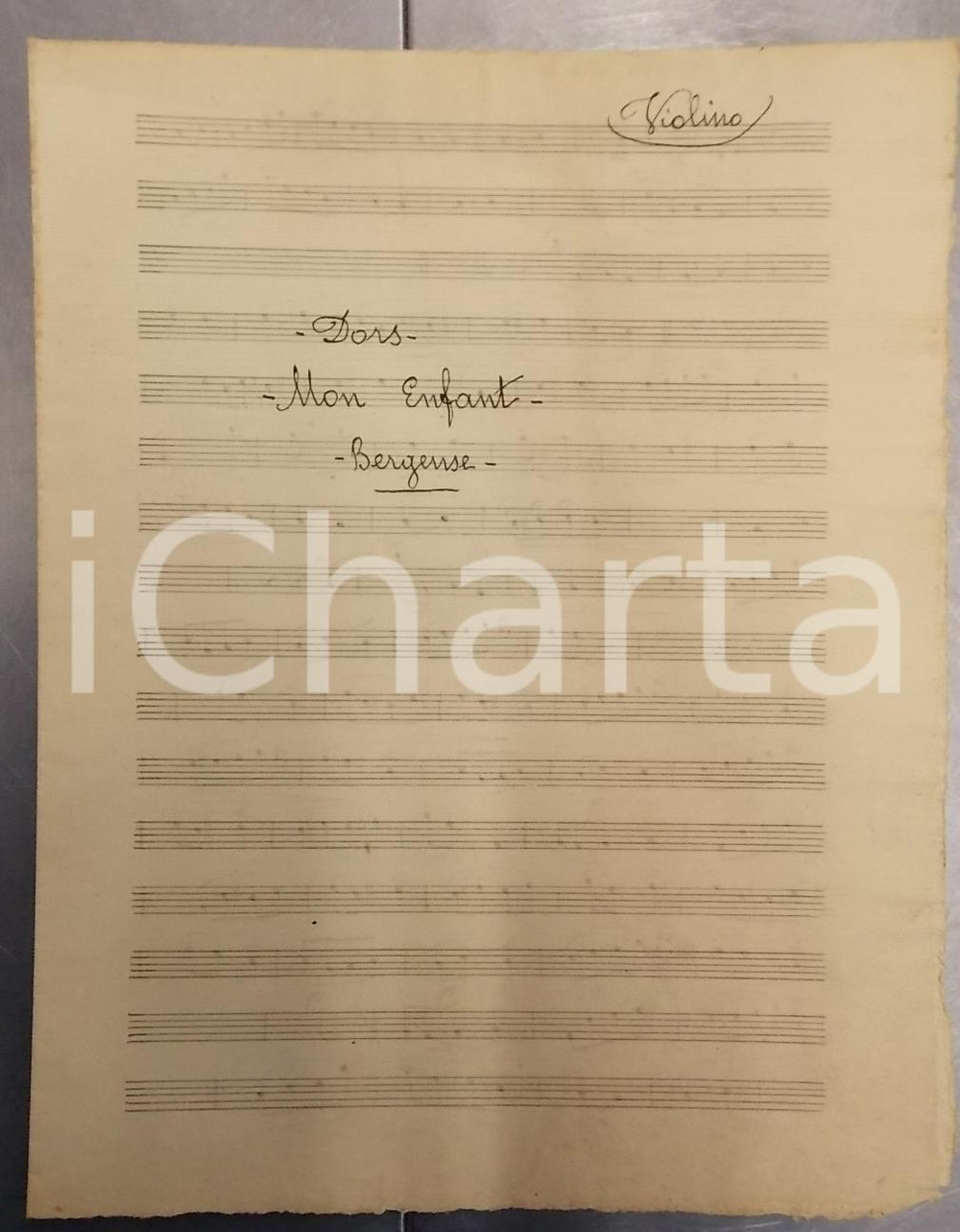 Oggetto da collezione cartaceo 1930 ca DORS MON ENFANT Berceuse Spartito MANOSCRITTO per violino 1