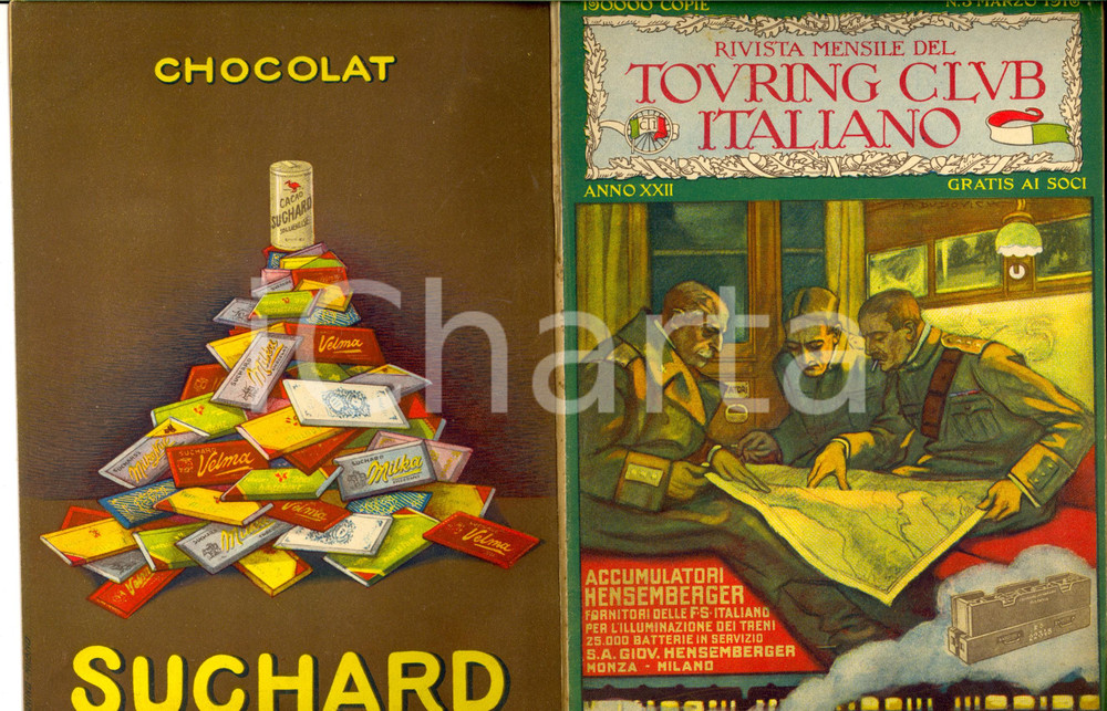 1916 TOURING CLUB ITALIANO Carnevale di guerra *Anno XXII nÂ°3 Cioccolata SUCHARD DATA: marzo 1916AUTORE: TOURING CLUB ITALIANOTITOLO: RIVISTA MENSILE - CARNEVALI DI GUERRA Anno XXII n&deg; 3  DESCRIZIONE: Pubblicazione d'epoca, riccamente illustrata con belle immagini in bianco e nero e articolo dedicato al Carnevale in tempo di guerra.Numerose pubblicit&agrave; d'epoca all'interno.  PAGINE: 50  FORMATO: 17 x 24 cm  CONDIZIONI: buonePubblicazione d'epoca, originale e autentica.     originale e autentica 1