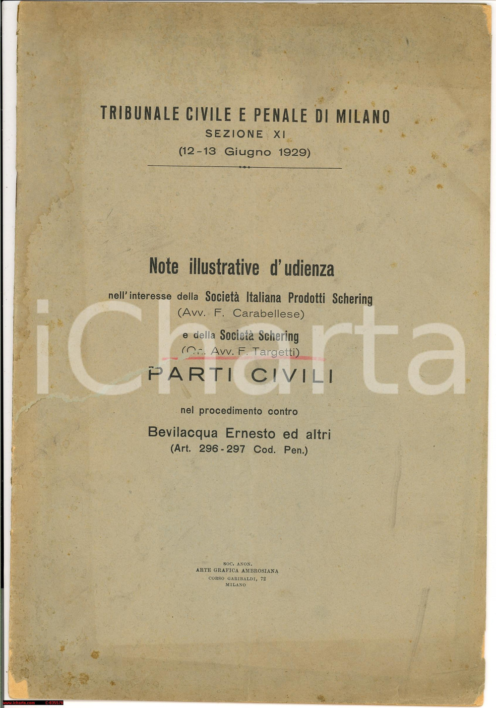 Documento originale, autentico 1929 SCHERING Milano - contraffazione UROTROPINA 1