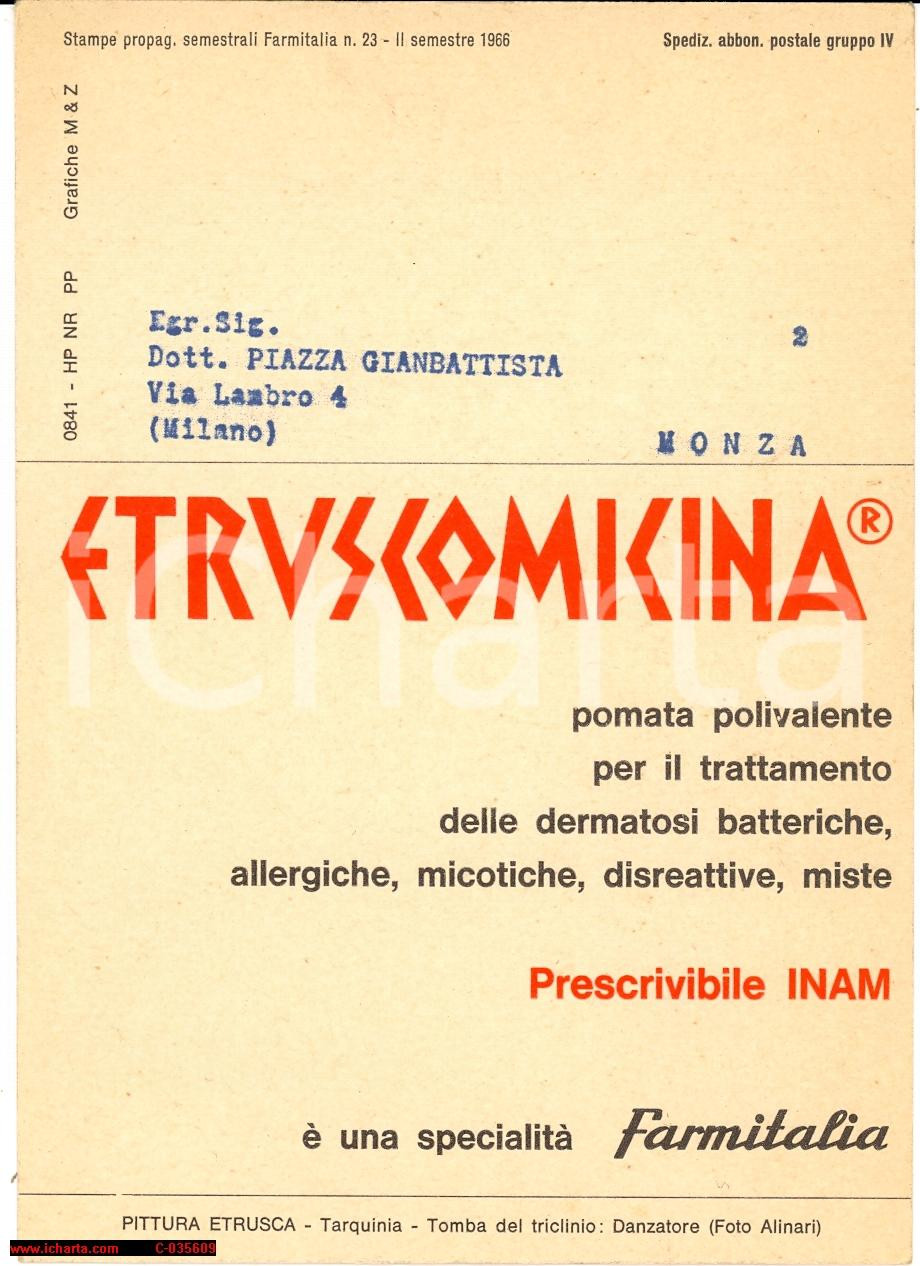 Materiale pubblicitario d’epoca 1966 ETRUSCOMICINA cartoncino pubblicitario viaggiato 1