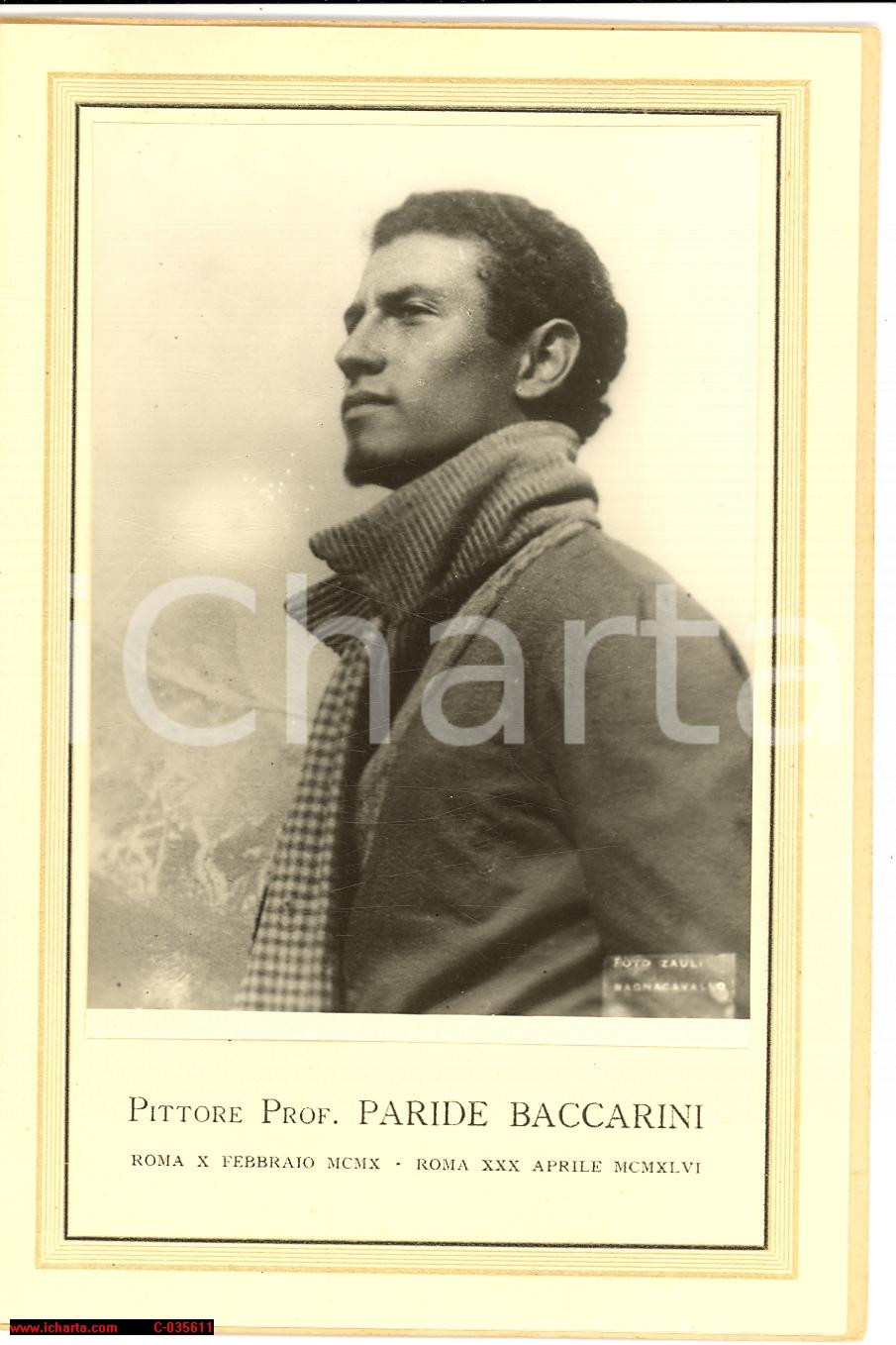 Oggetto da collezione cartaceo 1946 Nel trigesimo della morte di PARIDE BACCARINI  In memoria, autentico 1