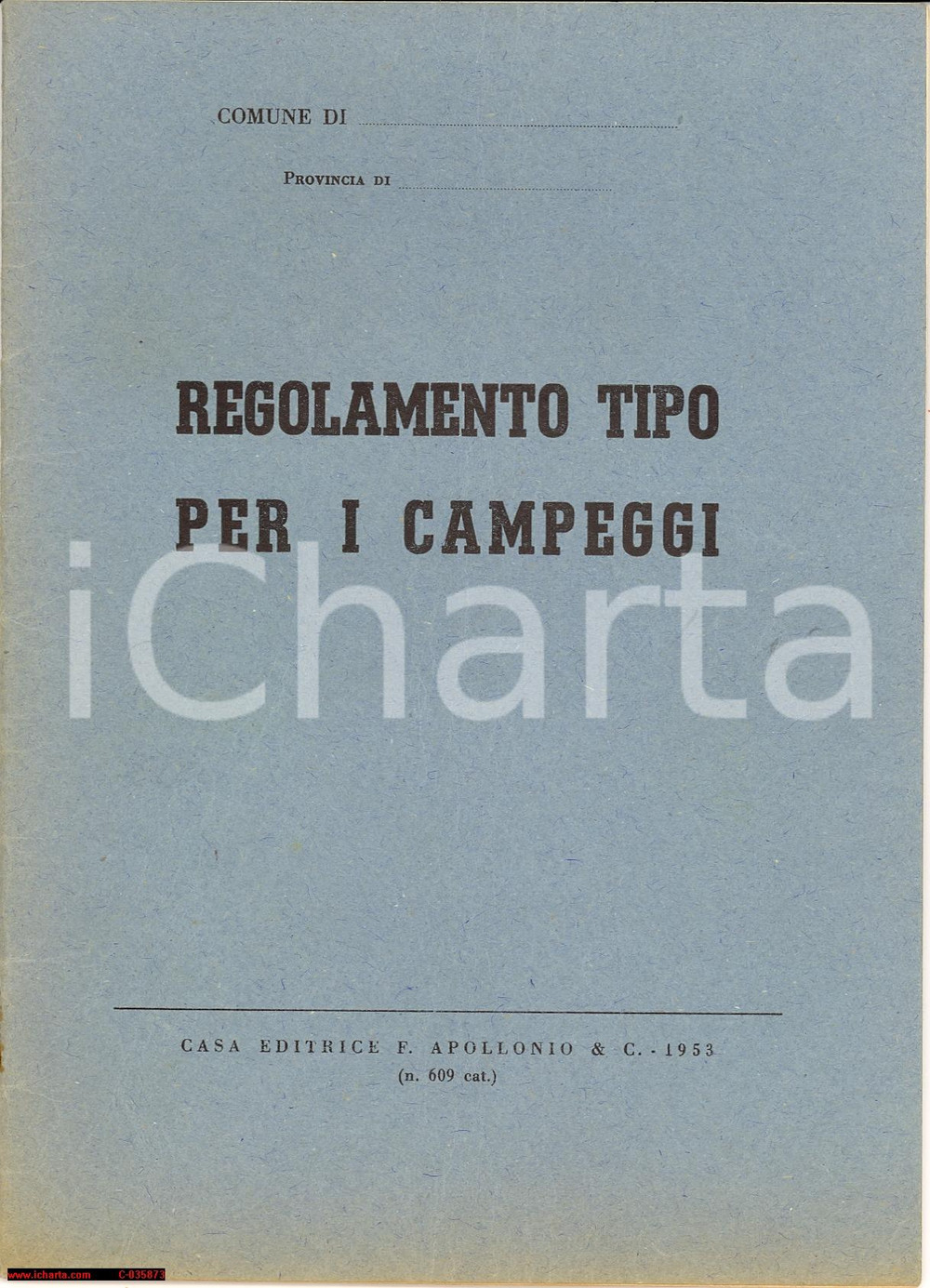 Libro, pubblicazione d epoca 1953 ITALIA Regolamento tipo per i campeggi  Libretto 23 pp. 1