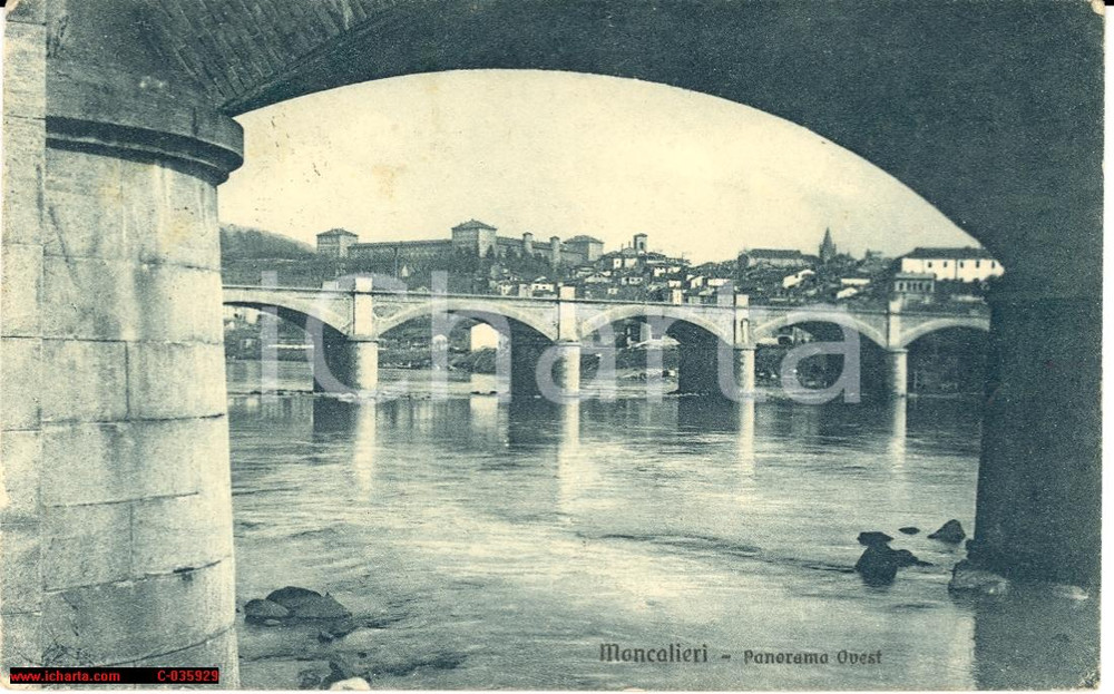 Cartolina originale da collezione 1919 Moncalieri vecchia - Fiume e panorama ovest 1