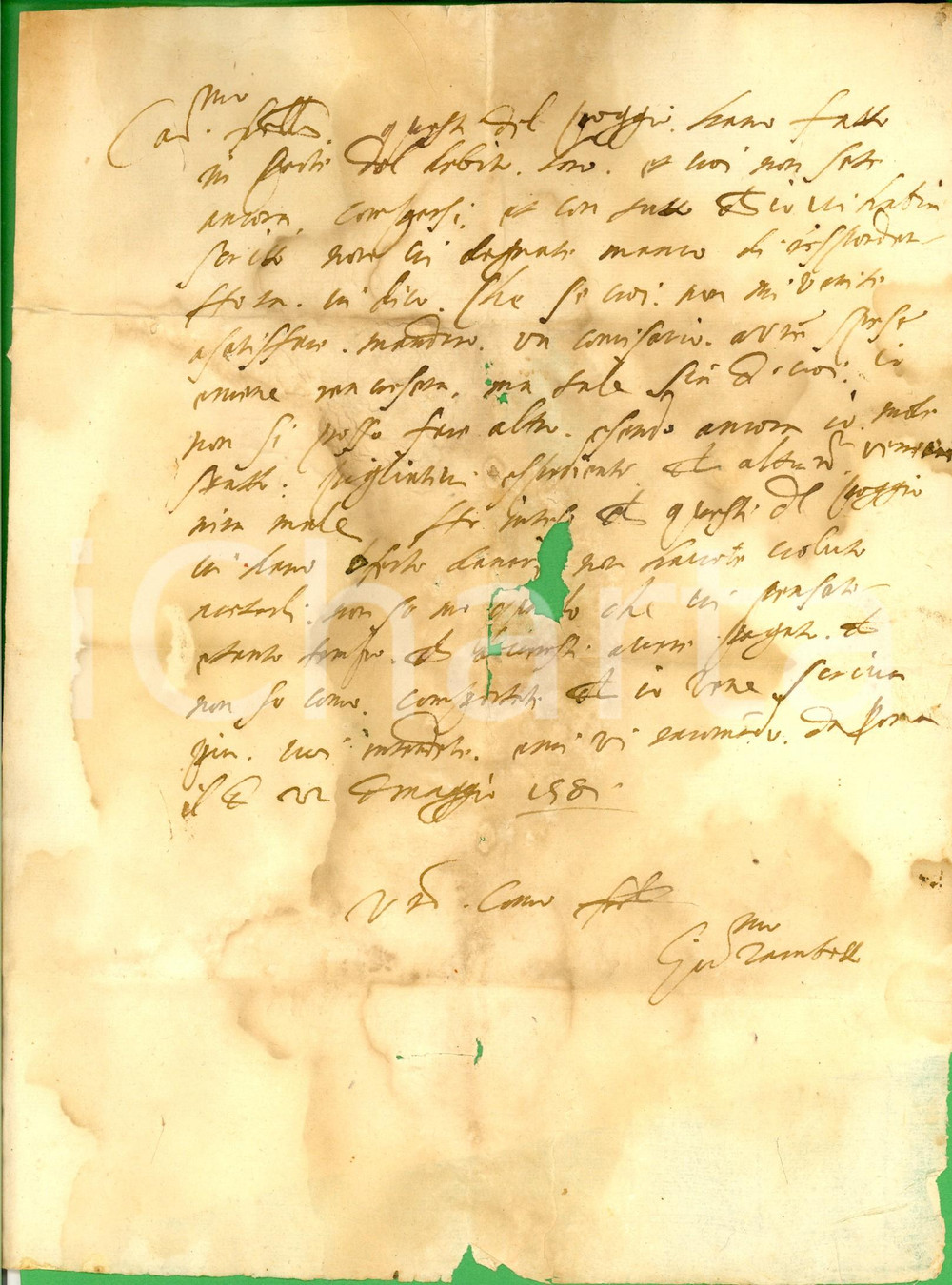 Documento originale, autentico 1581 ROMA Girolamo ZAMBELLI sulle spese di POGGIO CATINO *DANNEGGIATO 1