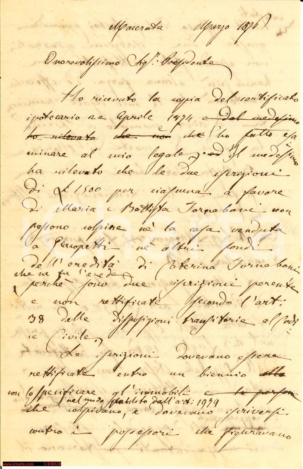 Documento originale, autentico 1876 MACERATA ipoteche sui poderi famiglia TORNABUONI 1