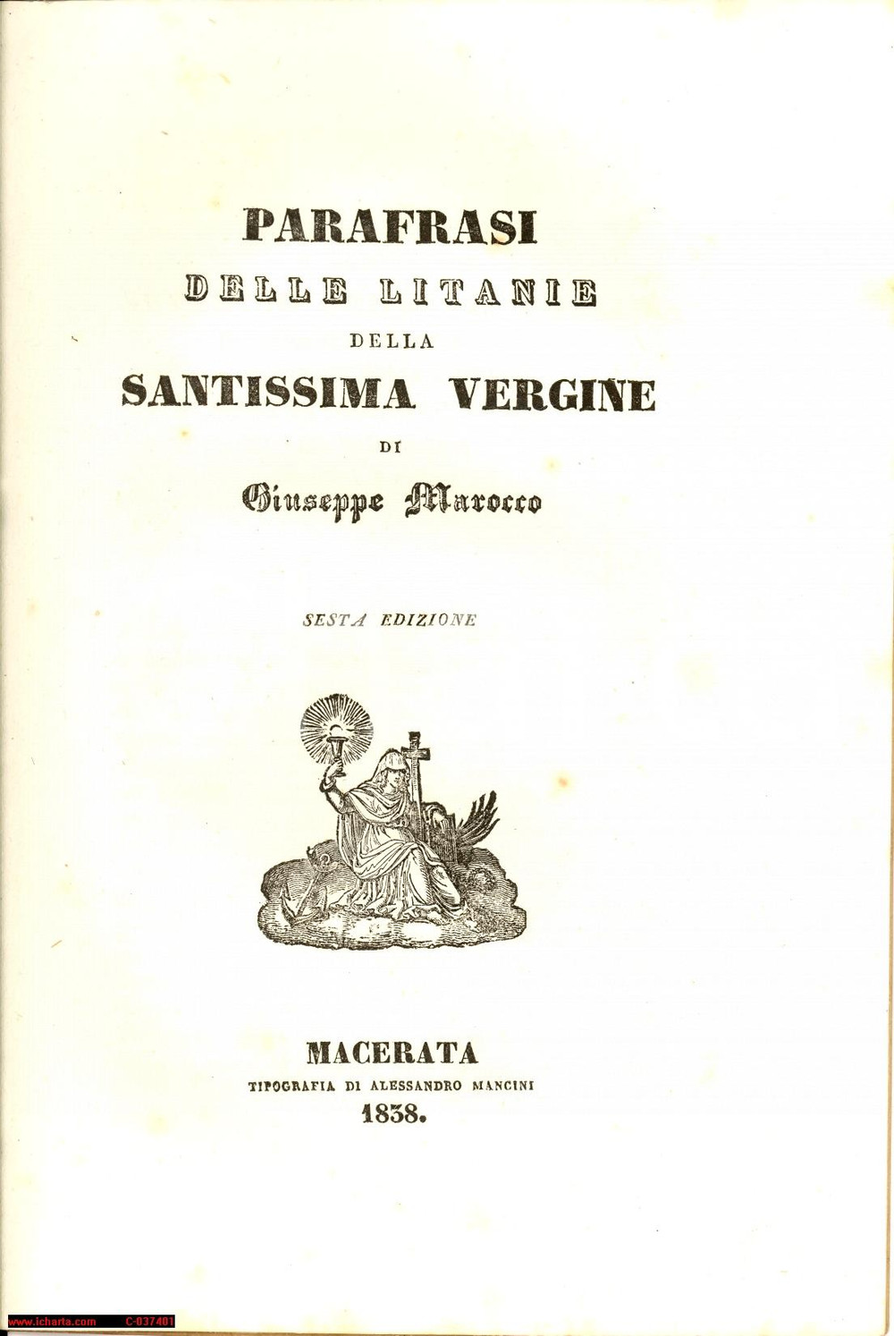 Oggetto da collezione cartaceo 1838 MACERATA Giuseppe MAROCCO Parafrasi litanie della Vergine  Libretto 1