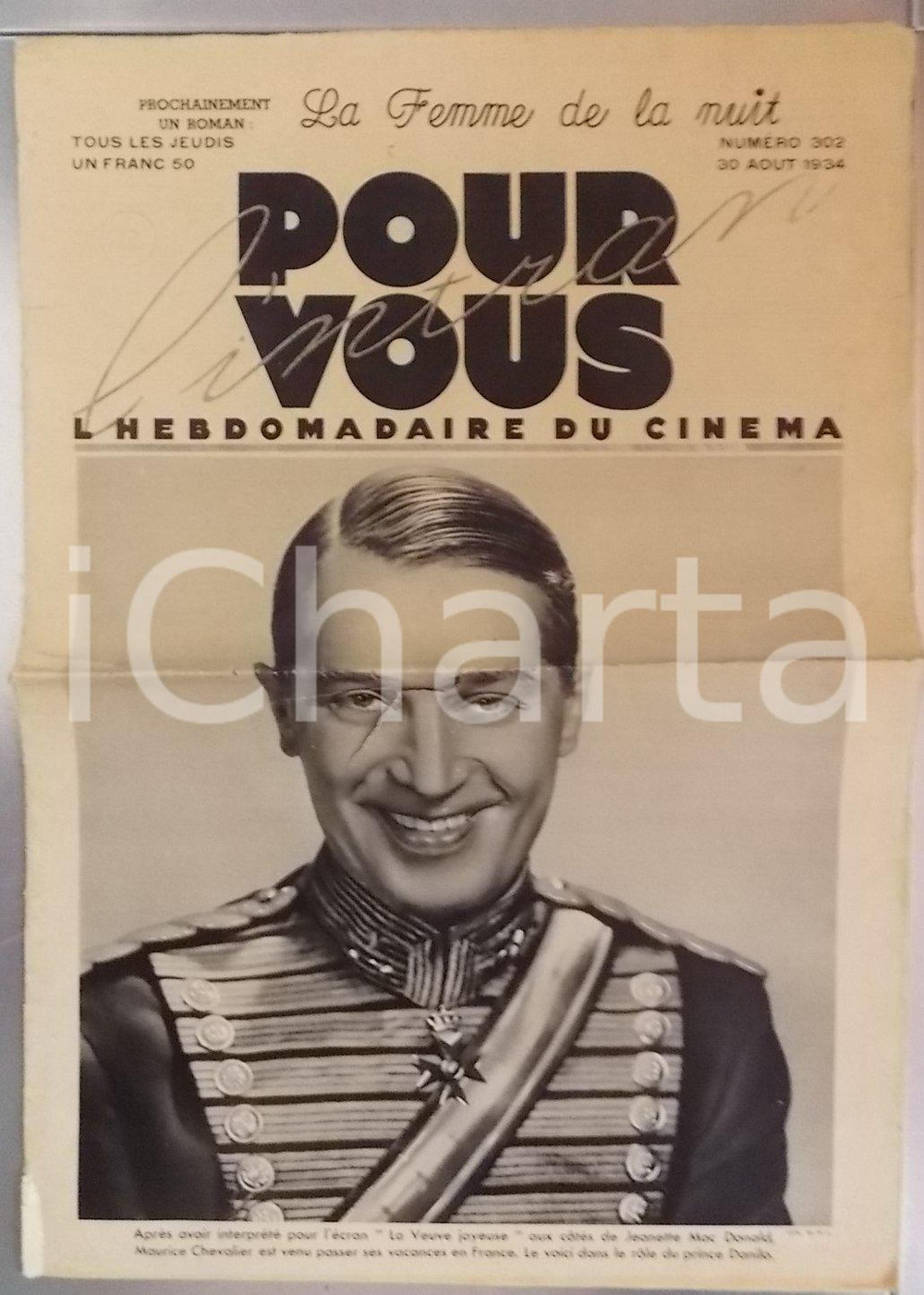 Giornale, rivista storica 1934 PARIS POUR VOUS HÃ©bdomadaire CINEMA Maurice CHEVALIER nÂ° 302 DANNEGGIATA 1