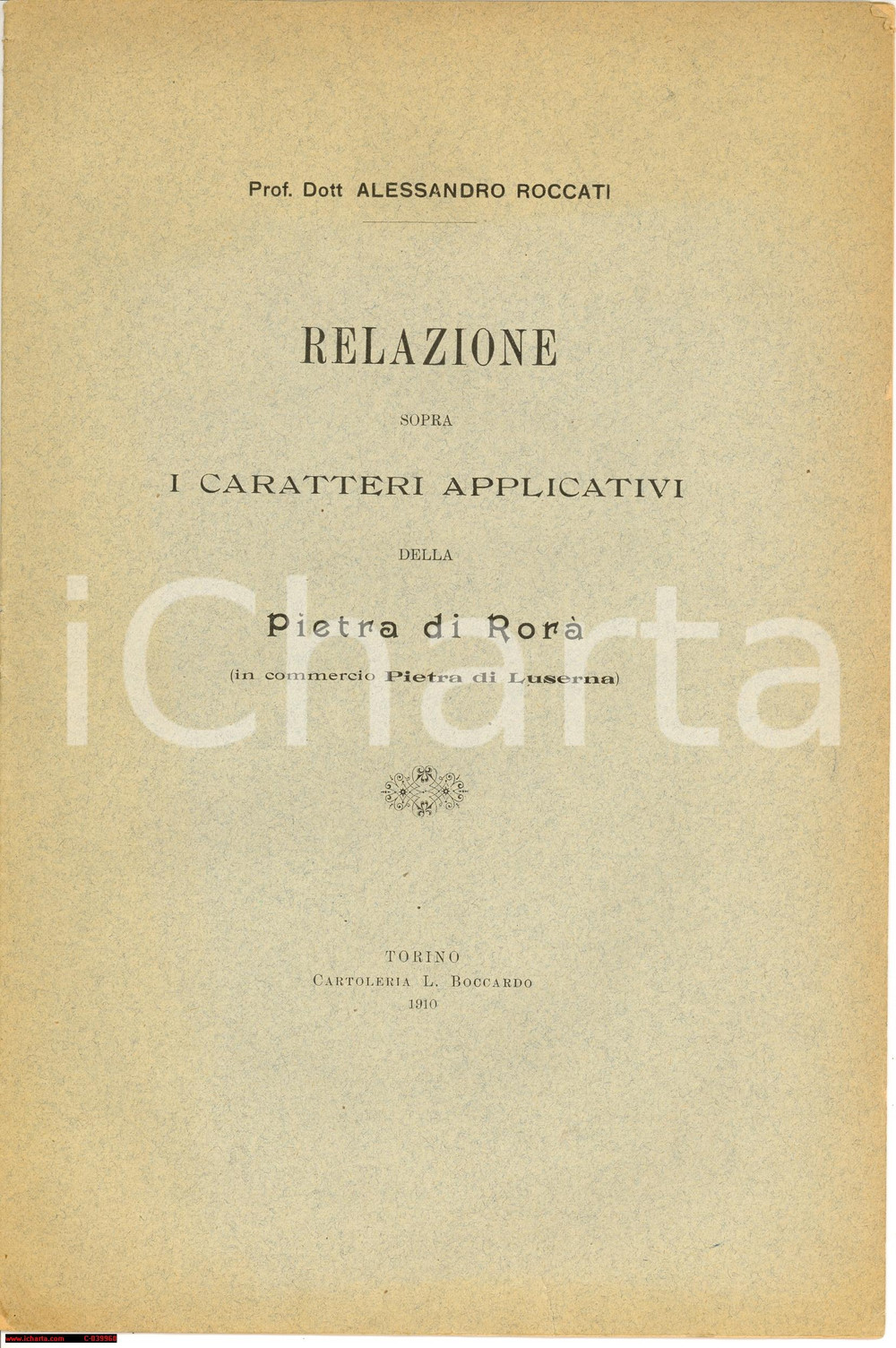 Libro, pubblicazione d epoca 1910 Alessandro ROCCATI Caratteri della Pietra di Rorà 1