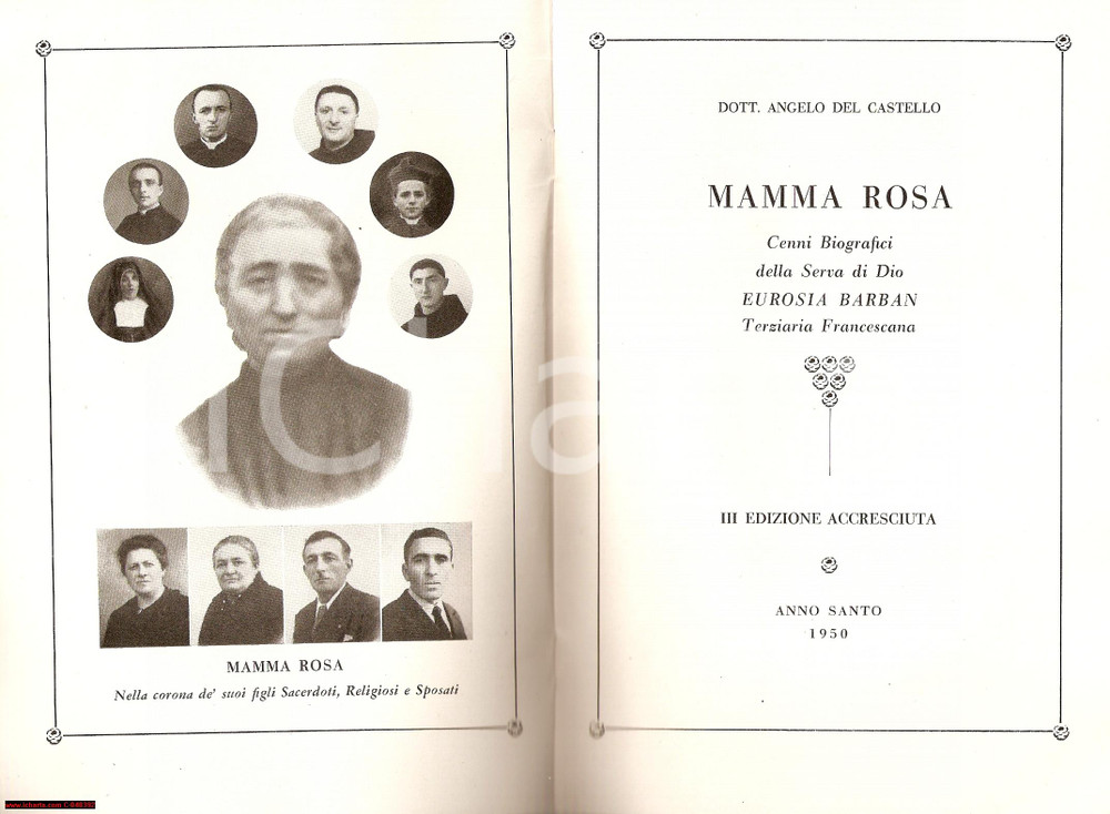 Libro, pubblicazione d epoca 1950 Angelo DEL CASTELLO Mamma Rosa Eurosia BARBAN 1