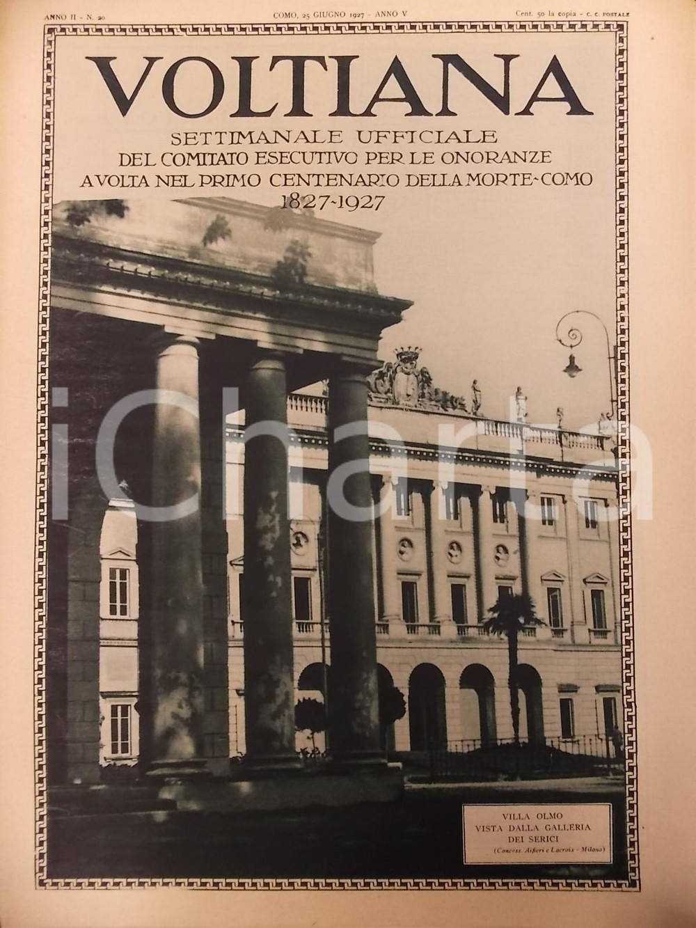 Giornale, rivista storica 1927 COMO Rivista VOLTIANA Cimeli Teresa CICERI al Patrio Museo Anno II n. 20 1