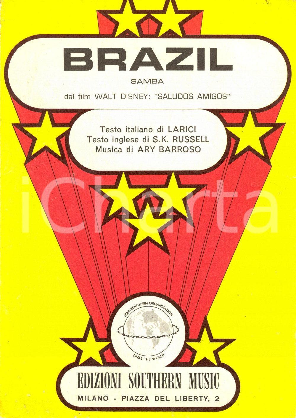 Oggetto da collezione cartaceo 1984 RUSSELL - BARROSO Brazil - Samba *Spartito film SALUDOS AMIGOS Disney 1