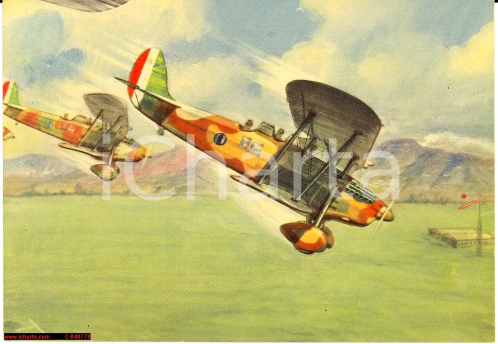 Cartolina originale da collezione 1940 WW2 aerei OFM IMAM Ro 37 in picchiata, aeronautica 1