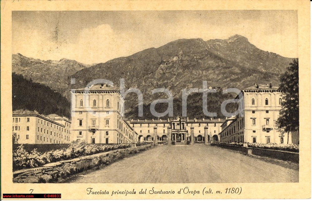 Cartolina originale da collezione 1938 Oropa - Facciata principale del Santuario *VG 1