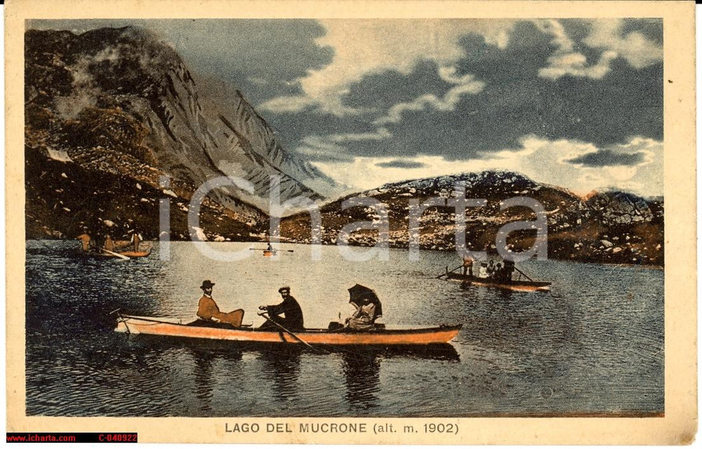 Cartolina originale da collezione 1928 Lago Mucrone  Oropa Veduta animata a colori 1