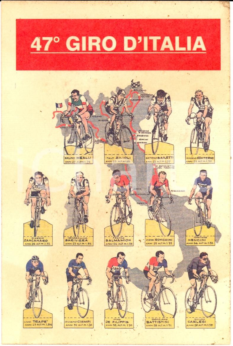 Cartolina originale da collezione 1964 47Â°GIRO D ITALIA I concorrenti Cartolina FG NV 1