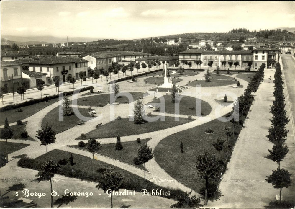 Cartolina originale da collezione 1961 BORGO SAN LORENZO (FI) I giardini pubblici FG VG 1