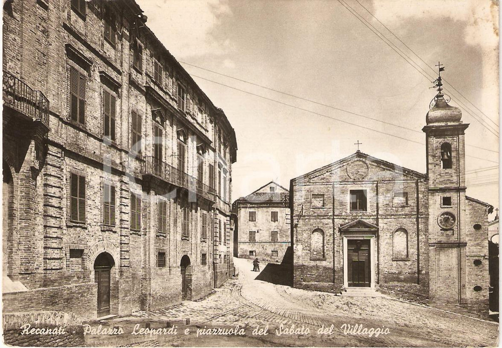 Cartolina originale da collezione 1950 ca RECANATI (MC) Palazzo Leopardi PIAZZA SABATO DEL VILLAGGIO FG NV 1