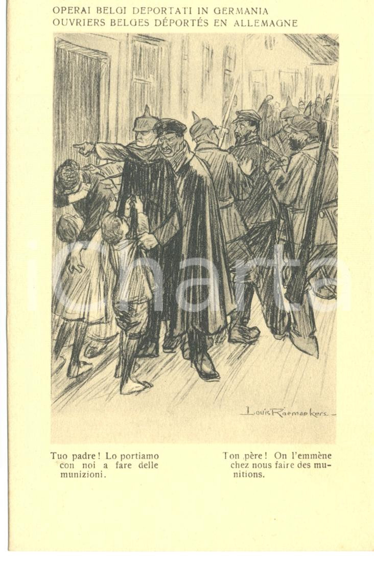 Cartolina originale da collezione 1917 WW1 SATIRA DI GUERRA Operai belgi deportati in Germania Postcard FP NV 1