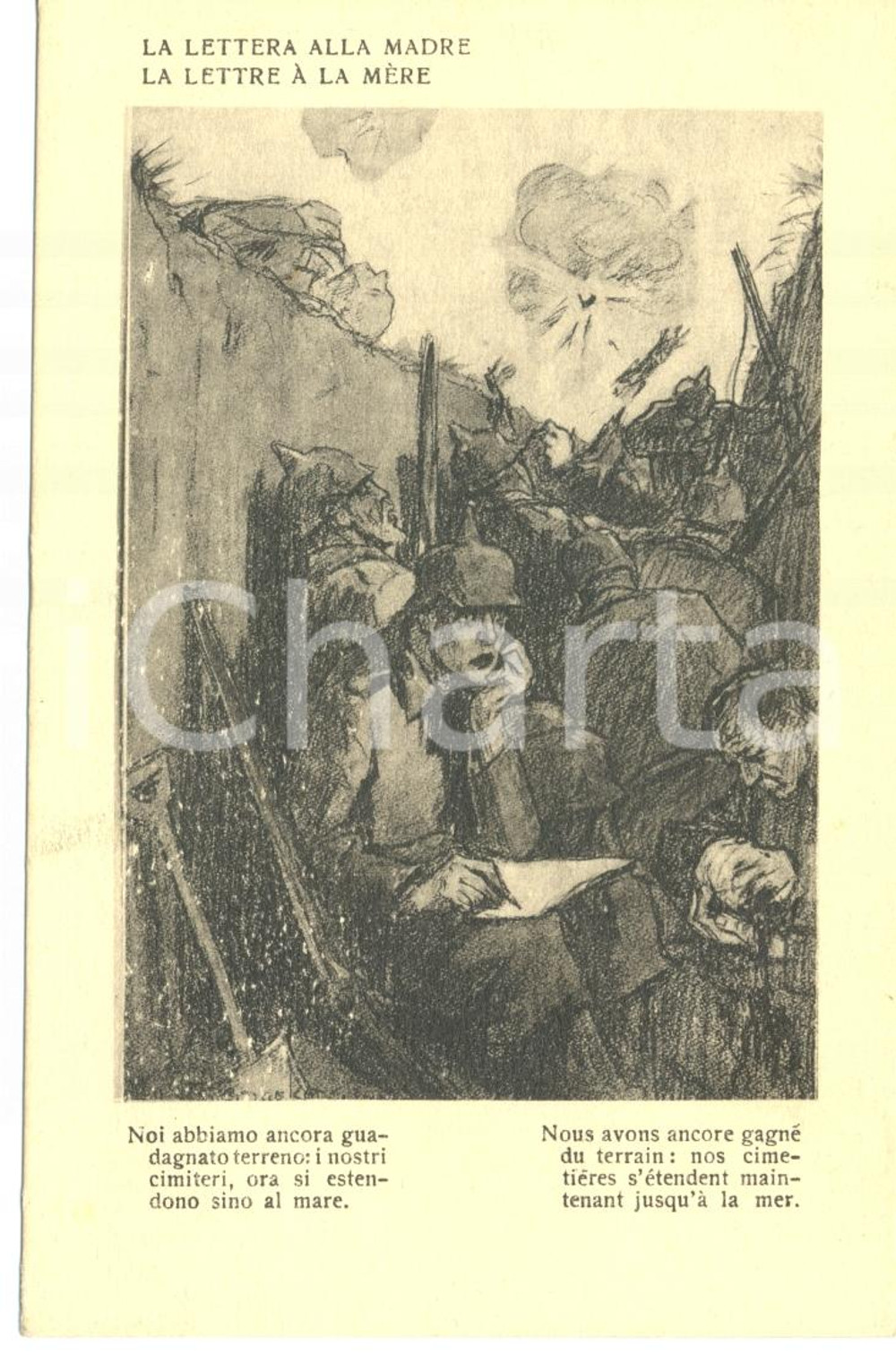Cartolina originale da collezione 1917 WW1 SATIRA DI GUERRA La lettera alla madre *Cartolina FP NV 1