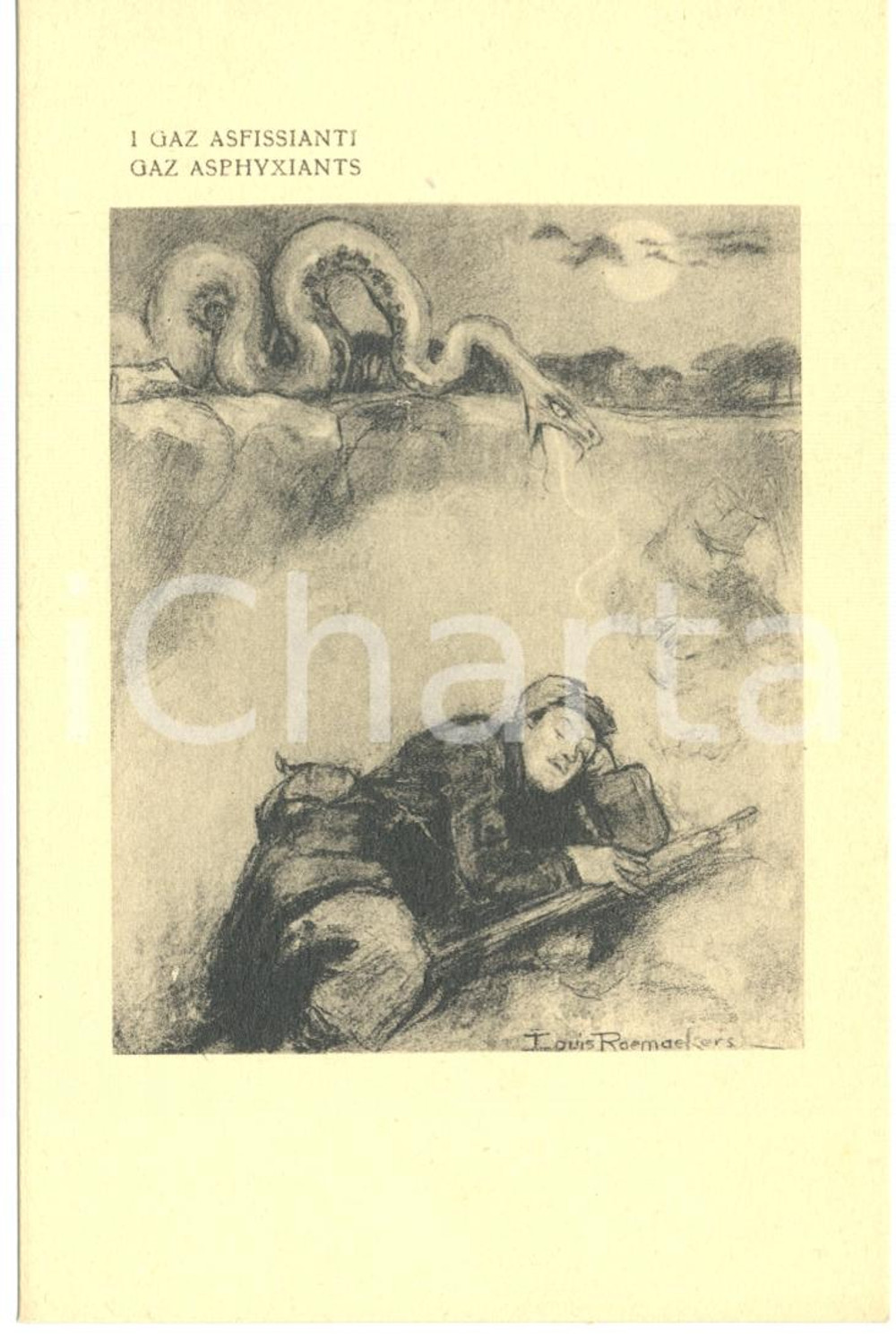 Cartolina originale da collezione 1917 WW1 SATIRA DI GUERRA I gaz asfissianti *Cartolina FP NV 1