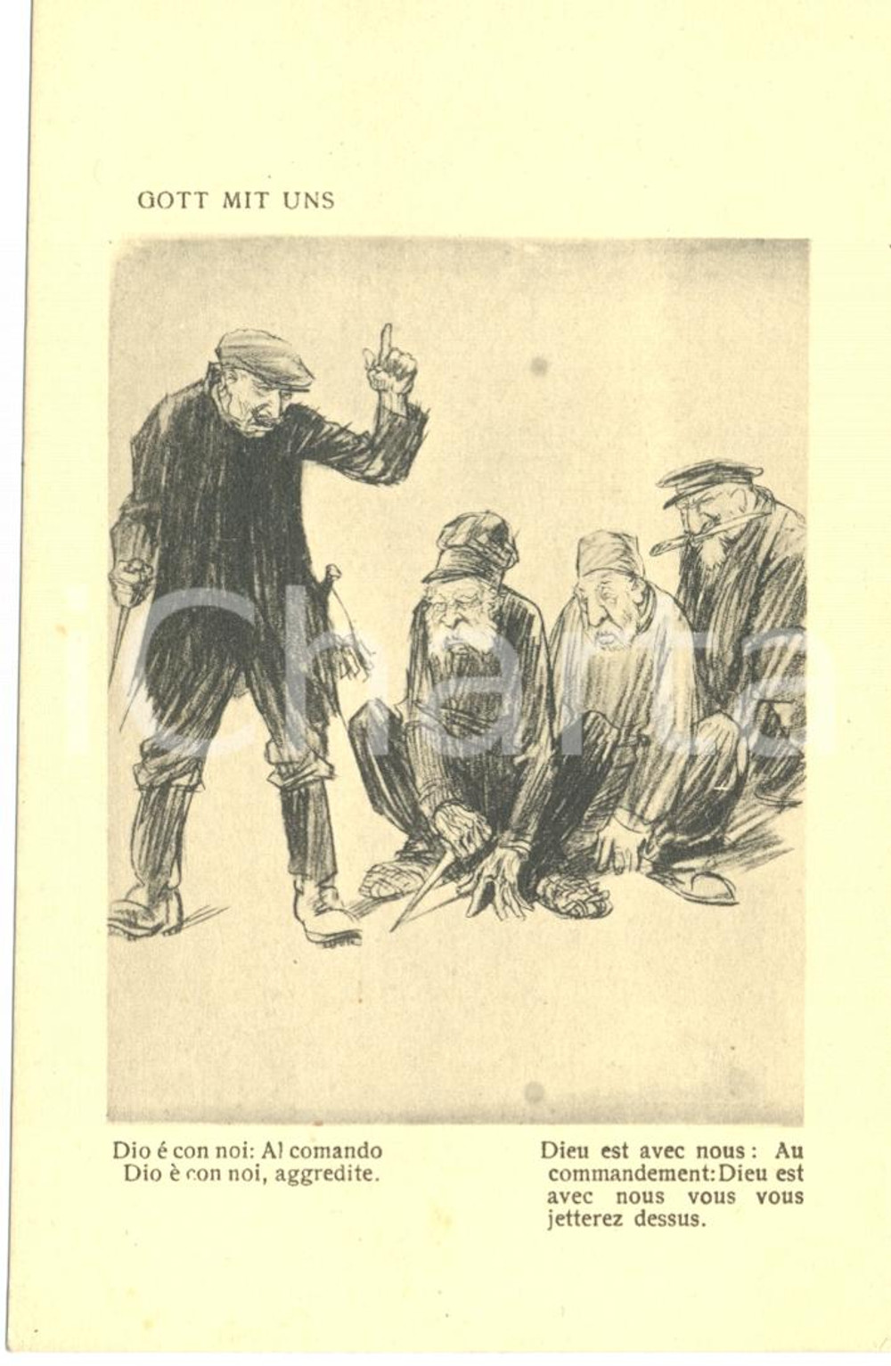 Cartolina originale da collezione 1917 WW1 SATIRA DI GUERRA Gott mit uns - Dio Ã¨ con noi *Postcard FP NV 1