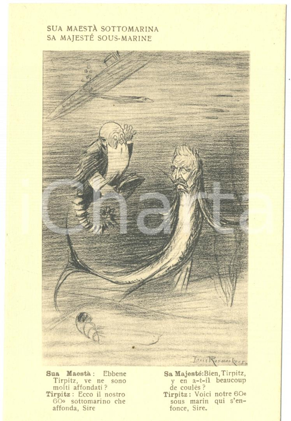 Cartolina originale da collezione 1917 WW1 SATIRA DI GUERRA Sua MaestÃ  sottomarina TIRPITZ *Cartolina FP NV 1