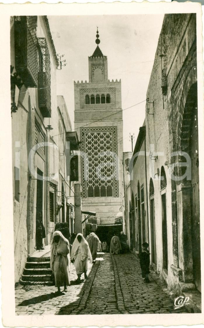 Cartolina originale da collezione 1953 TUNISI Rue SIDI BEN AROUS Animata Cartolina FP VG 1