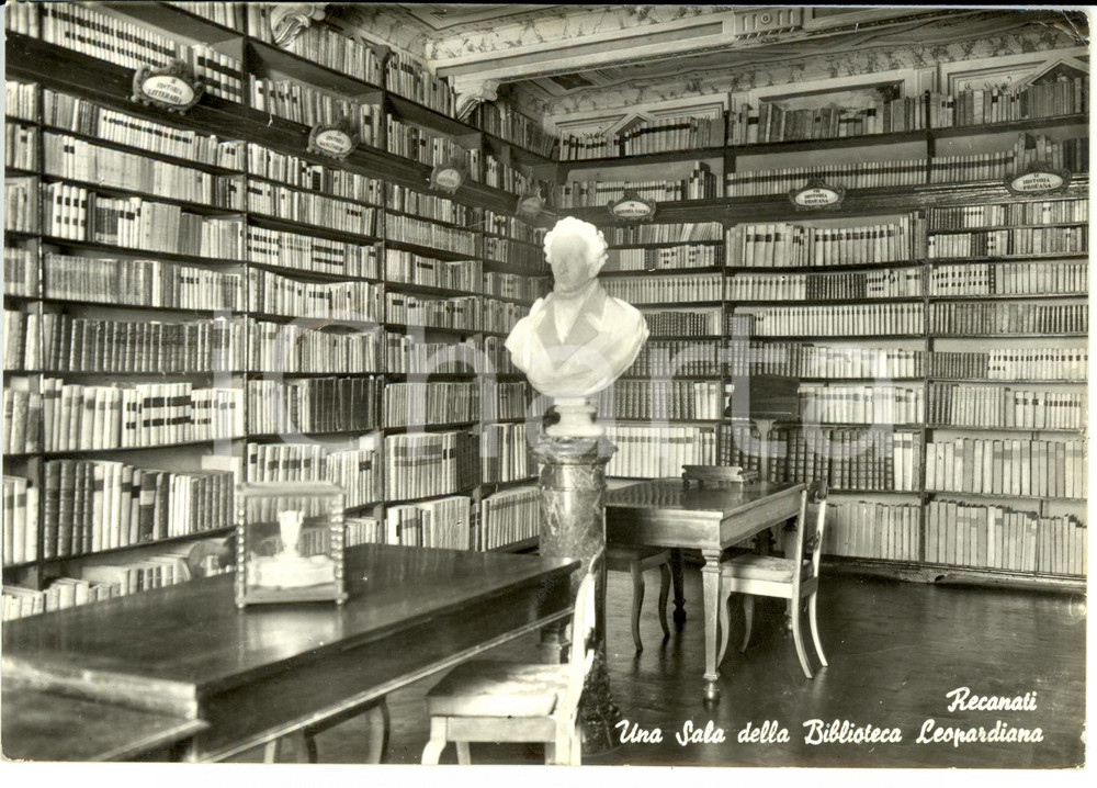 Cartolina originale da collezione 1963 RECANATI MC Sala della Biblioteca Leopardiana Cartolina postale FG VG 1