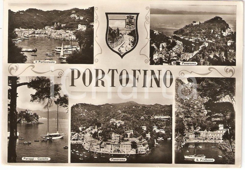 Cartolina originale da collezione 1961 PORTOFINO GE Vedutine con PORTICCIUOLO e SAN FRUTTUOSO Cartolina FG VG 1