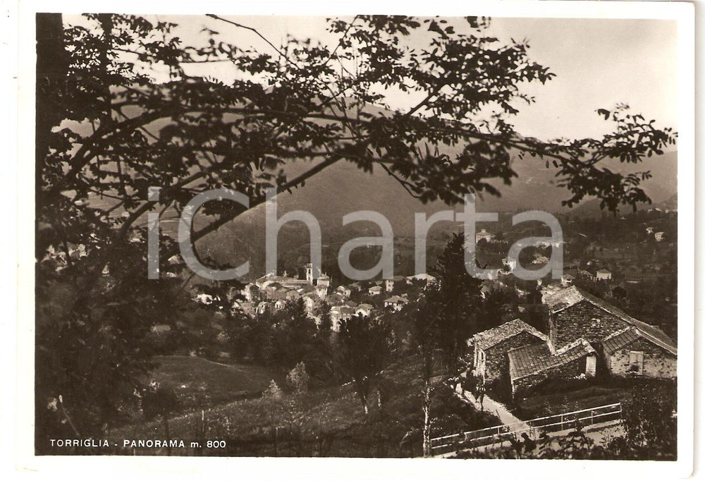 Cartolina originale da collezione 1954 TORRIGLIA GE Scorcio panoramico e chiesa SANT ONORATO di ARLES FG VG 1