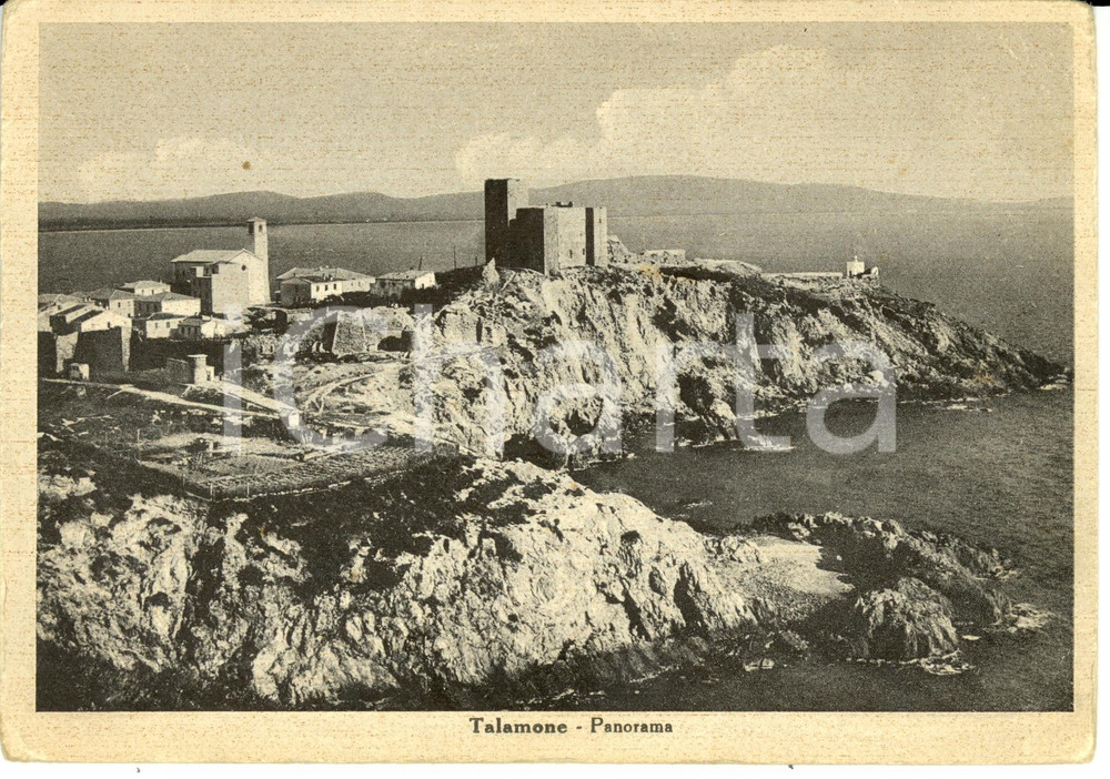 Cartolina originale da collezione 1935 ca ORBETELLO GR Frazione TALAMONE Promontorio con ROCCA ALDOBRANDESCA NV 1